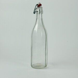 Vintage 13" Italian Glass Bottle With Ceramic Stopper Swing Top Closure Clear
